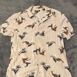 Express Beige and Brown Patterned Casual Shirt